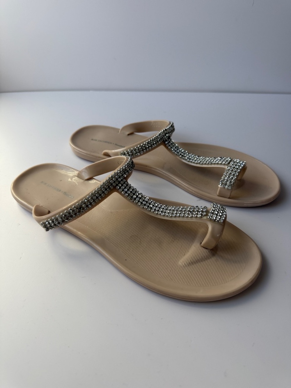 Ilse Jacobsen Denmark Rhinestone Thong Sandals Beige Size 7 / 38
